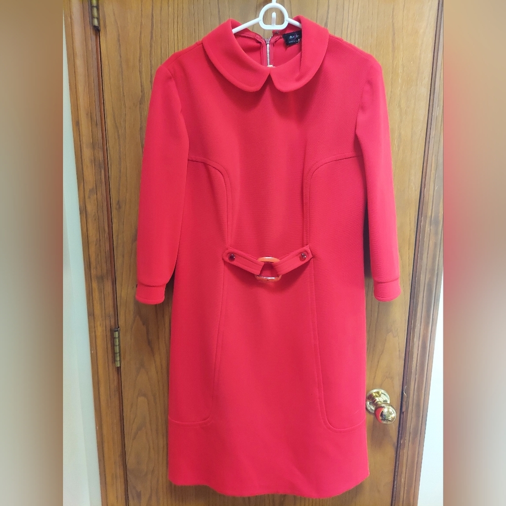 Retro Mod 60s Red/Orange DRESS with Belted Detail